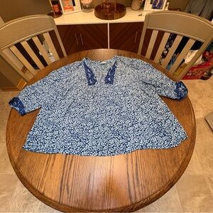 J. Jill Mixed-Print A-Line Popover Blue Floral Top Size 3X